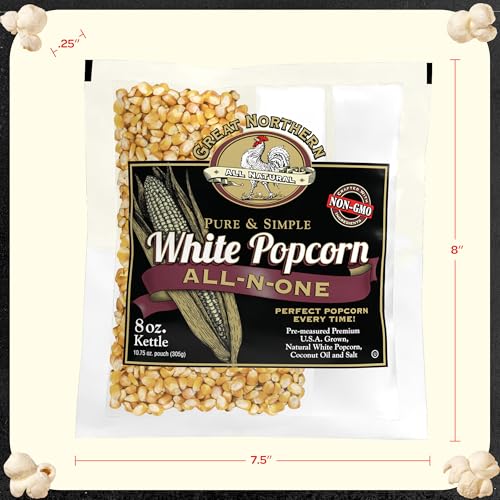 8oz White Popcorn Machine Popcorn Packets - All-in-One Pre-Measured Gluten Free White Popcorn Kernels for Popping with Salt and Coconut Oil Packs by Great Northern Popcorn (24 Case) - image 6