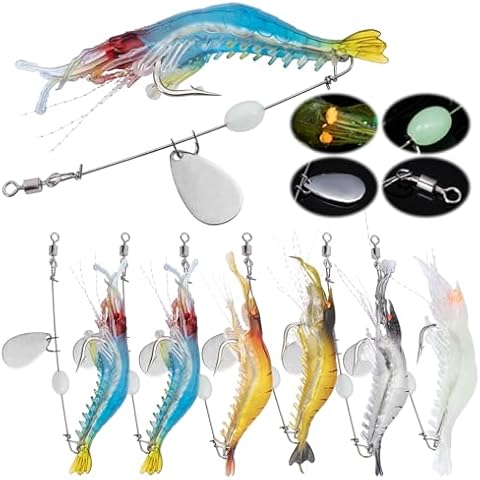 Goture Shrimp Lures,Soft Shrimp Fishing Lures for Freshwater Saltwater,Luminous Shrimp Bait Set with Sharp Hook and Swivel for Trout Bass Salmon Crappie,5 Color Saltwater Fishing Lure 6PCS Cover
