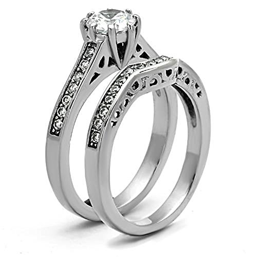 Marimor Jewelry Women's 1.85 Carat Cubic Zirconia Stainless Steel 316 Wedding Ring Set Size 5-104