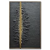 Boiee Art,24x36Inch Framed Hand Painted Abstract Artwork Textured Vertical Wall Art in Dark Charcoal Grey Gold Acrylic Painting