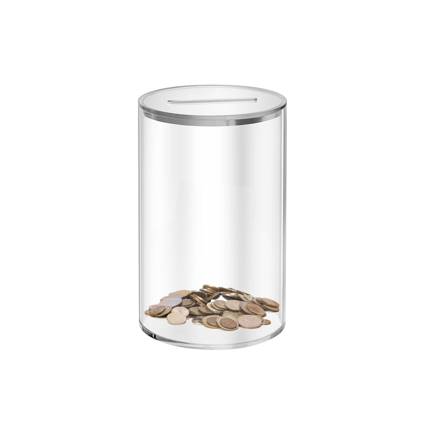 Small Clear Acrylic Money Box 2.75”× 2.75”× 4.52” Transparent See Through Money Saving Box Piggy Bank for Adults Kids