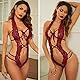 Avidlove Sexy Damen Body Tiefer V-Ausschnitt Neckholder Dessous Teddy Einteiliger Bodysuit Spitze Babydoll Lingerie Tief Rot S