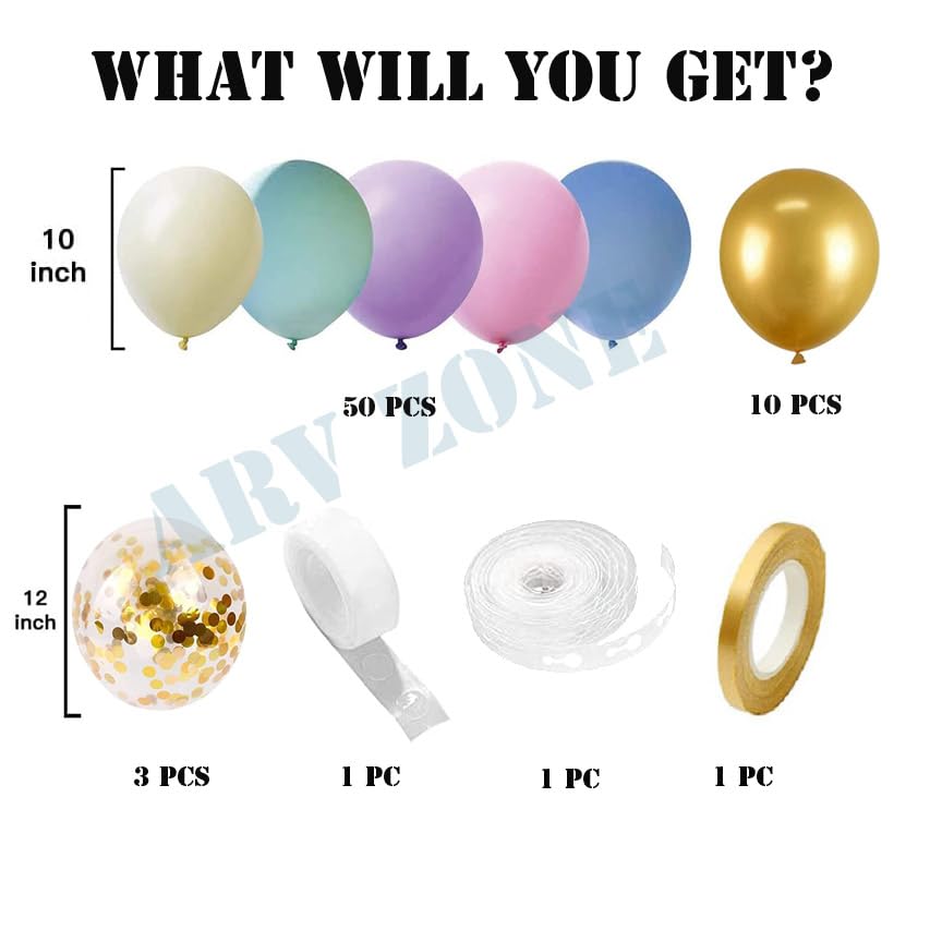Image of Pastel Rainbow Balloon Arch Kit 66 Pcs with Gold Chrome & Confetti Balloons - Macaron Garland Kit for Birthday, Baby Shower, Wedding, Anniversary, Valentine & Welcome Party Decoration