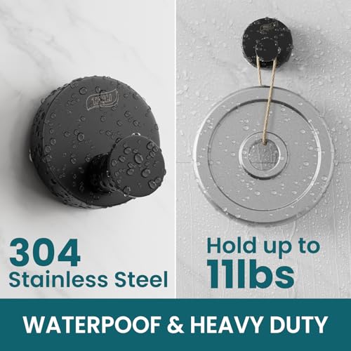 Image of TAILI 304 Stainless Steel Bathroom Suction Hooks for Towel, Bathrobe, Loofah, Patented Strong Suction Cup Holder, No Damage Hanging Glass Shower Wall Hook, Classic Round, 2 Pack, Black