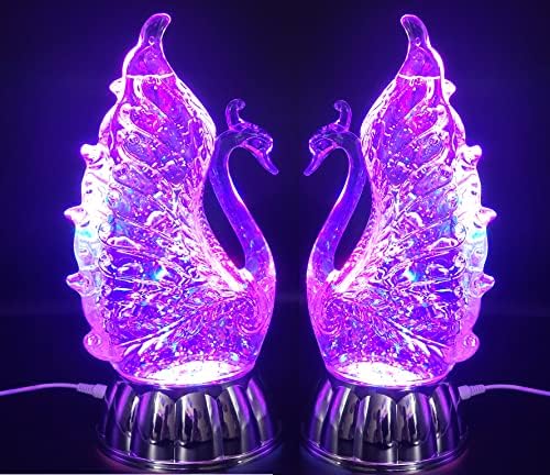 Dalax- Swan Couple Statue Figurine LED Lighted Sparkling Color Changing Snow Globe Water Lamp with 6 Hour Timer Function, Home Decorations Crafts Ornaments Decor Sculpture Figurine Collection Gifts