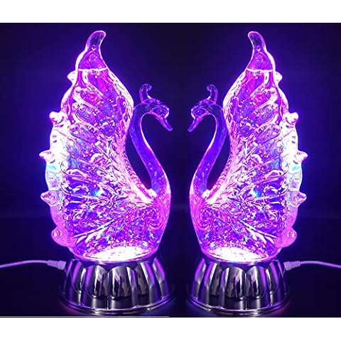 Dalax- Swan Couple Statue Figurine LED Lighted Sparkling Color Changing Snow Globe Water Lamp with 6 Hour Timer Function, Home Decorations Crafts Ornaments Decor Sculpture Figurine Collection Gifts Cover