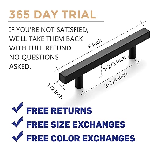 Ravinte 3 Pack 6'' Square Cabinet Pulls Matte Black Stainless Steel Kitchen Drawer Pulls Cabinet Handles 6”Length, 3-3/4” Hole Center #TOP2