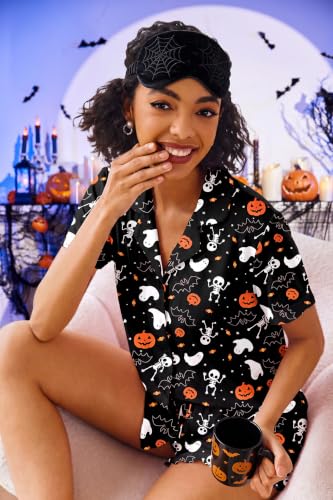 Image of Ekouaer Pajamas Set for Women Short Sleeve Sleepwear Button Down Ruffle Pjs