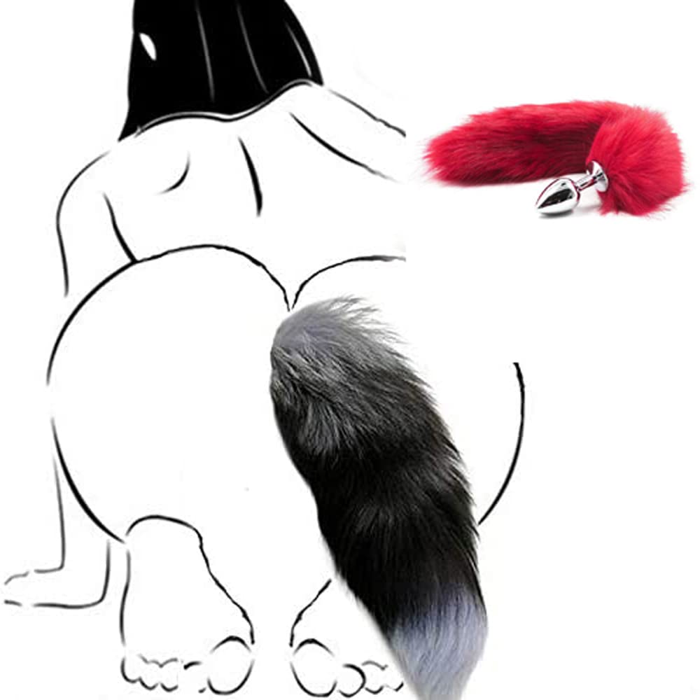 Butt Plug Fox Tail Cosplay Anal Plug Anal Butt Plug Adult Sex Toys for Beginner Women Men Couple (31" Black)