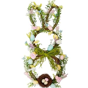 27 Inch Easter Wreath for Front Door Bunny Wreath Cute Easter Door Decorations Gifts Pastel Eggs Spring Flower Home Decor Party Holiday