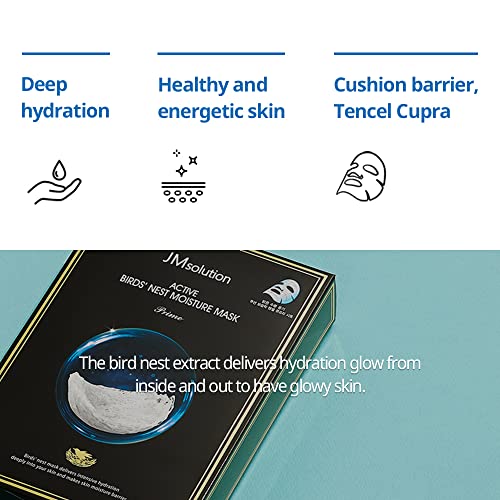 Jmsolution Active Birds' Nest Moisture Mask - Korean Skincare Facial Mask - 10 Sheets For All Skin Type #TOP3