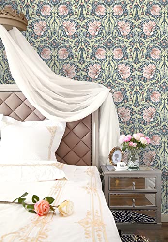 HAOKHOME 94028-2 Vintage Floral Wallpaper Peel and Stick Botanical Grey/Terracotta Wall Murals Home Kitchen Bedroom Decor by William Morris 17.7in x 9.8ft