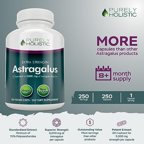 Astragalus Capsules 5,000 mg - 250 Capsules, 8+ Month Supply - Superior Strength Astragalus Root Extract 20:1 - Non GMO, Vegetarian & Vegan Friendly - Supports the Immune System & Cardiovascular - Image 3