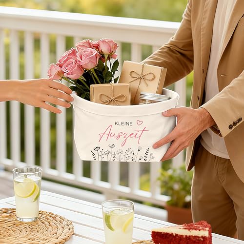 Dercylele Geschenkkorb-Kleine Auszeit Entspannung Geschenk für Frauen,Geschenkkorb aus Baumwolle und Leinen,Wellness Geschenke für Frauen (Kleine Auszeit)