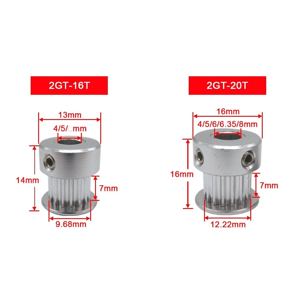1 Stück 2GT-Zahnriemenscheibe Aus Alu – 12/15/16/20 Zähne, Bohrung 3–8 Mm, Riemenbreite 6–15 Mm, Für 3D-Drucker & Getriebe