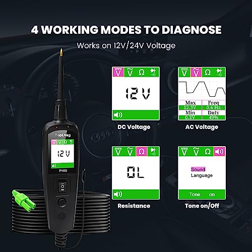 Topdiag P100 Power Circuit Probe Kit Electric Tester Tool AC DC Voltage Tester Car Diagnostic Tool for All Cars Circuit Tester Automotive 40Ft Cable 12V 24V Electrical Circuit Tester for Truck Boat - Thumbnail 3