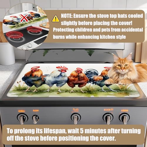 Image of Rustic Rooster Stove Top Covers for Electric Stove,Farmhouse Electric Gas Stove Pad Heat Resistant Range Cooktop Protector for Home Decor Kitchen 28 inchx20 inch