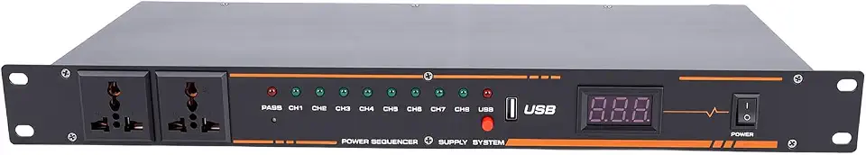 Condicionador Sequenciador de Energia de 10 Saídas, Regulador de Tensão de Display Digital Profissional, Regulador de Controle Liga/desliga Sequencial, Ideal para Equipamentos de Som (Plugue