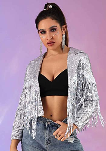 EVILD Fringe Jacket Silver Sequin Blazer Cowboy Outfits for Women3