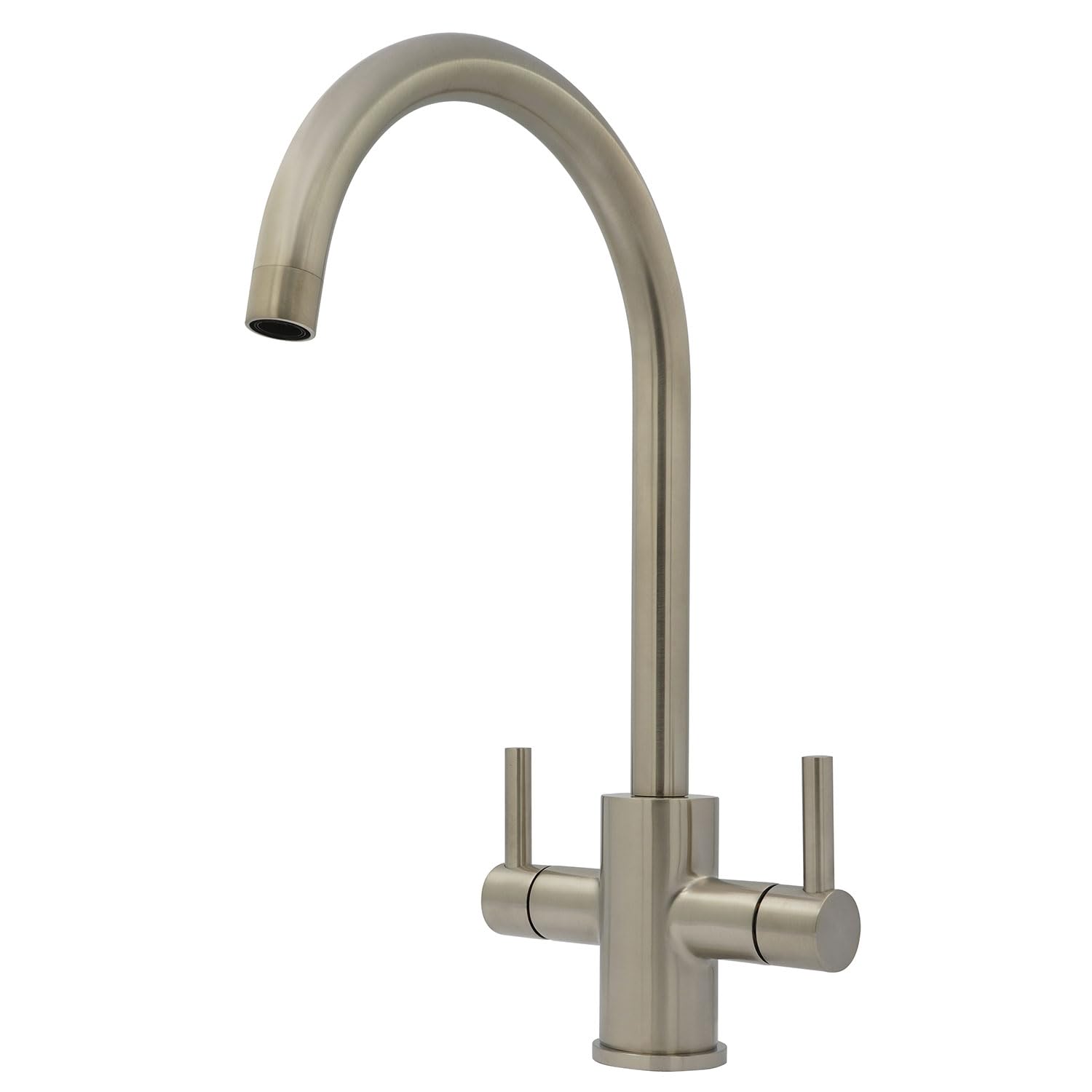 Xcel Home Silver Clever Elektro Brushed Nickel Kitchen Mixer Tap - Dual Lever Design, Swivel Spout, Solid Brass Body For Long Durability