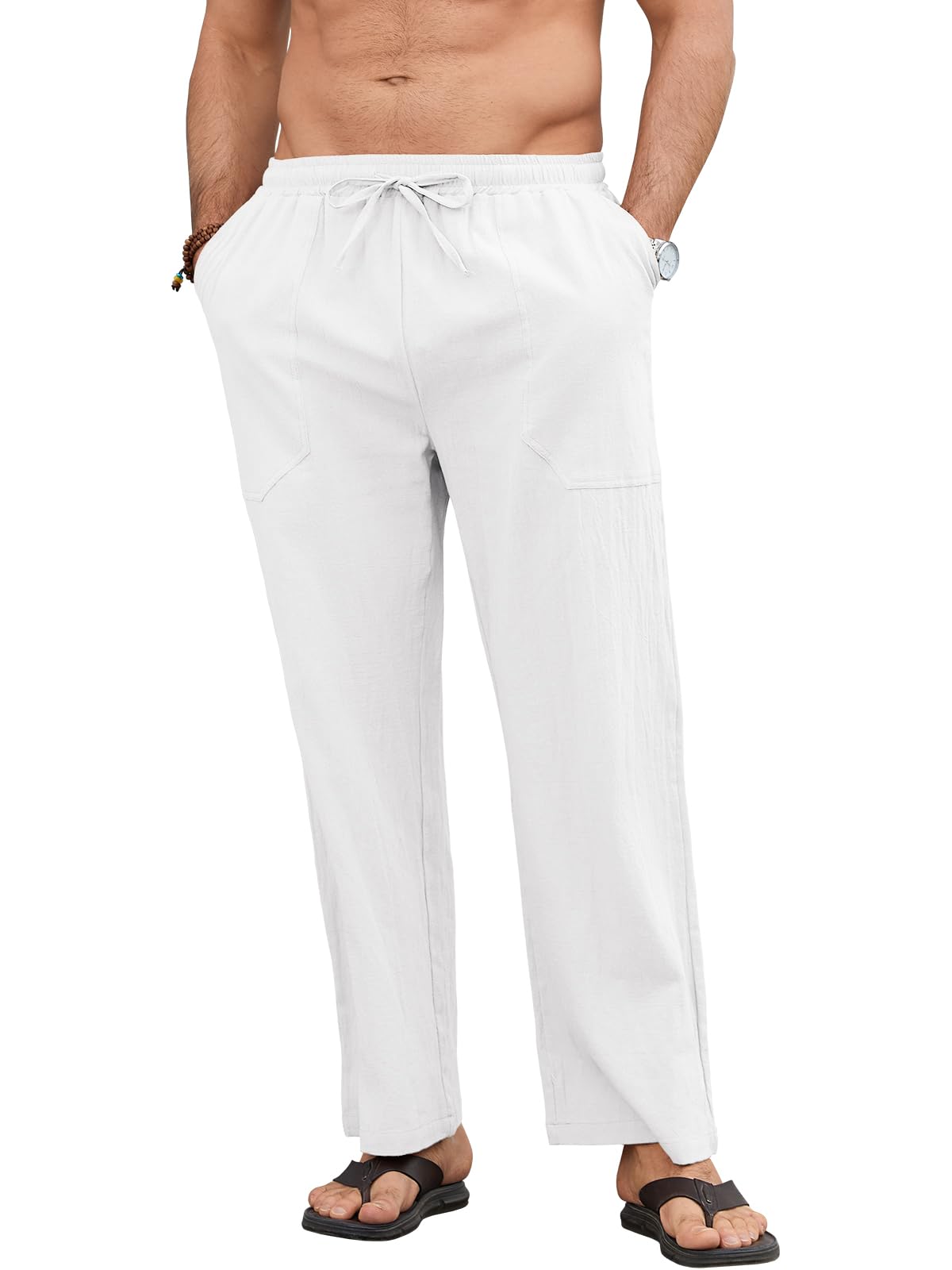 Aisprts Leinenhose Herren Leichte Sommerhose Herren Loose Fit Freizeithose mit Elastischem Bund und Kordelzug für Urlaub Strand und Alltag