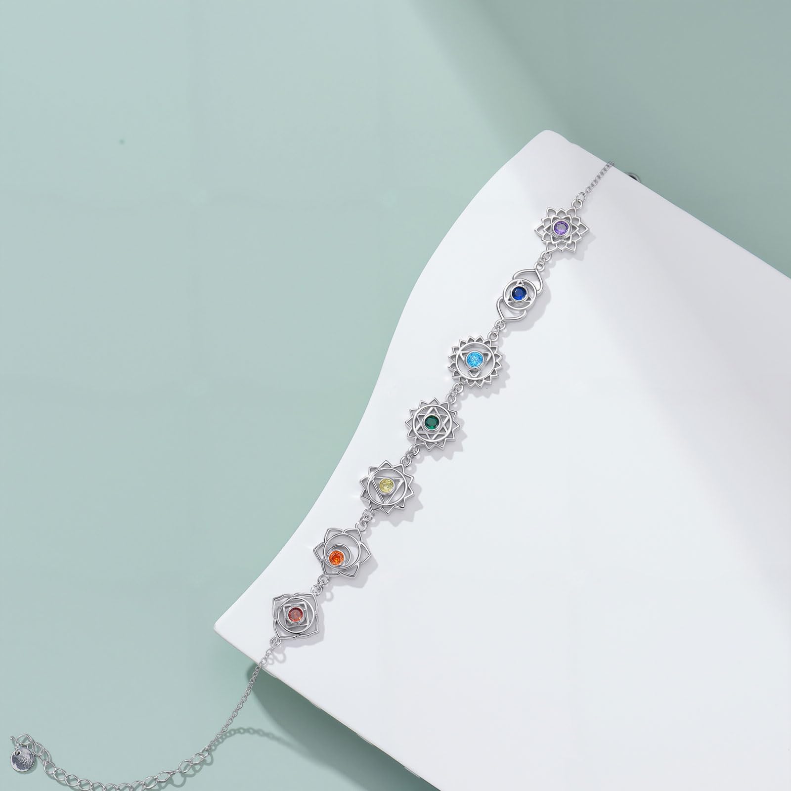 Pulsera de chakras de plata de ley 925, pulsera de los 7 chakras para muje chakra pulseras para mujeres