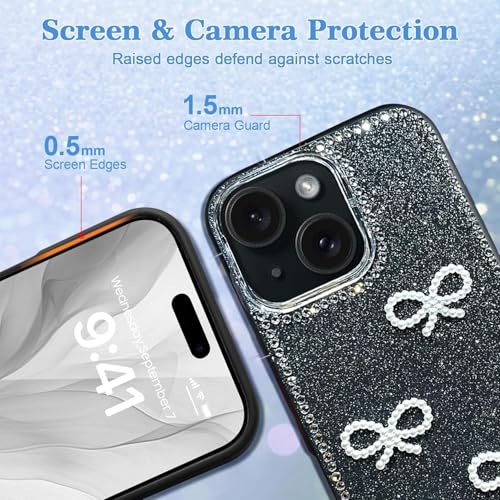 Image of DIZORO Compatible for iPhone 14 Cover 6.1, Luxury Diamond Cute with Bow Glitter Bling Case with Full Camera Protection Shockproof PC+TPU Glossy Shiny Back Cover Case for Girls Women (Black)