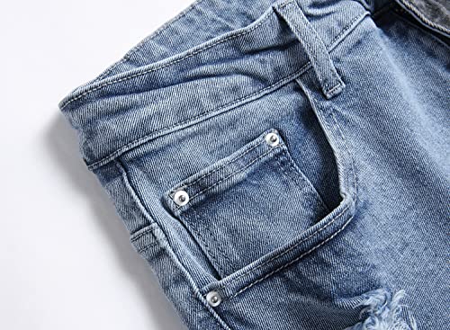 FREDD MARSHALL Men's Skinny Fit Ripped Distressed Stretch Patched Biker Moto Style Fashion Hip Hop Washed Denim Jeans Pants3