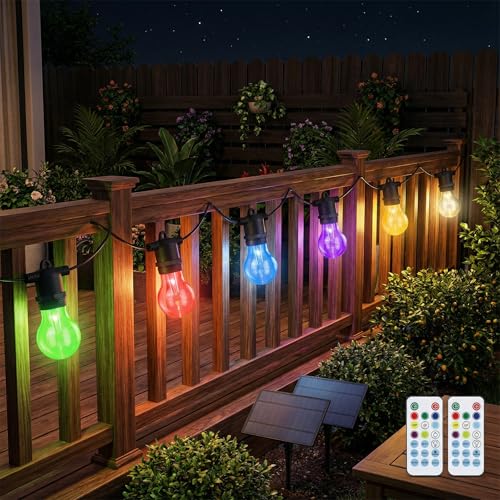 Image of Auroraworld 96FT RGB Outdoor String Lights - Dimmable Shatterproof Edison Bulbs, Remote Control, Waterproof Commercial Patio Lights for Cafe, Yard, Garden, Party & Wedding Decor