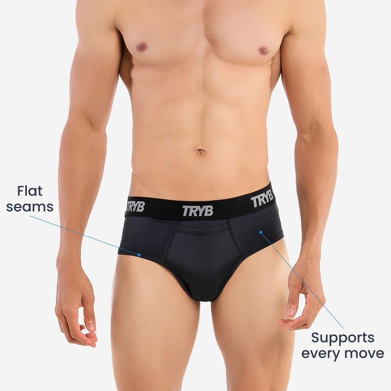 Image of TRYB Supporter for Cricket | Sports Underwear for Men | Stretchable Active Supporter Briefs | Pouch for Abdominal Guard | Light Weight, Breathable & Quick Dry | Gym Sports Innerwear Brief