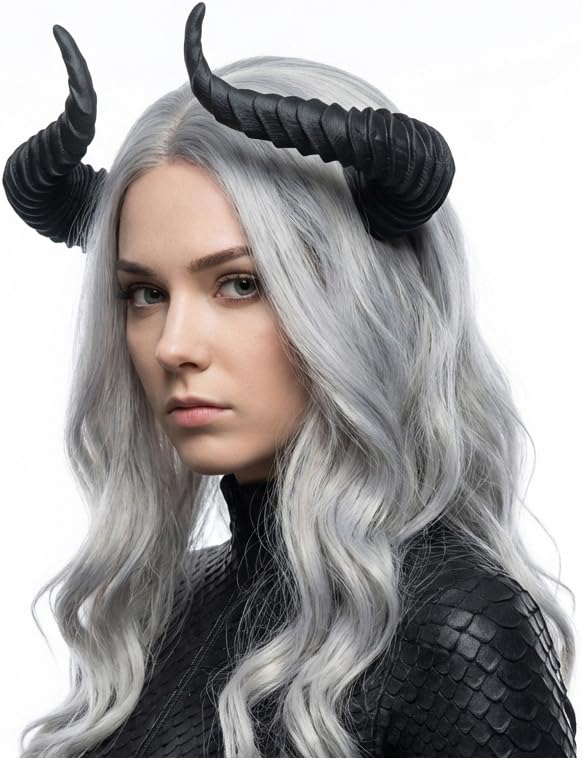 VIBNRIX Succubus Devil Horns Headband Lightweight Gothic Costume Accessory with Invisible Elastic for Halloween Cosplay & Fantasy Parties