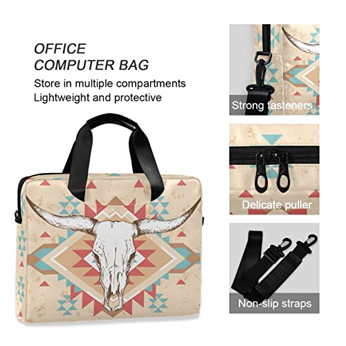 Laptop Bag 15.6 inch, Waterproof Laptop Case with Strap, Protective Laptop Carrying Case for Women&Men, Western Cow Skull4