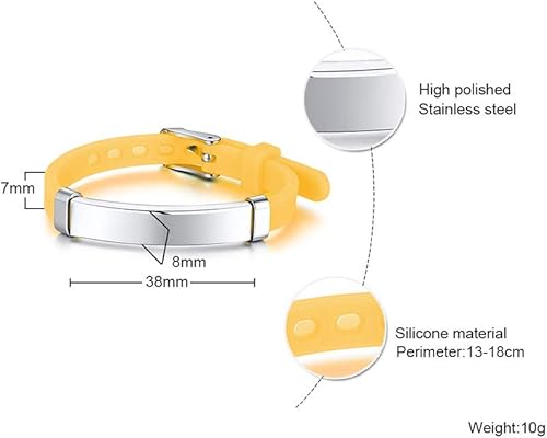 Miniatura 9 de Pulseras de identificación de seguridad para niños, de silicona suave, de acero inoxidable, con grabado gratuito, de varios colores, ajustables,