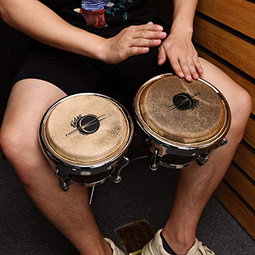 Image of Eastar EBO-21 Bongo Drum Set 7'' and 8'' Buffalo Leather African Drum Wood Percussion Instrument with Bag and Tuning Wrench