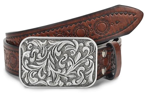 Image of Mealah Womens-Western-Belt Rhinestone-Cowboy-Cowgirl Belt - Embossed PU-Leather Belt with Diamond Flower-Buckle(for 31-38'')