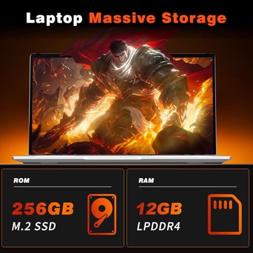 Image of Gaming Laptop,15.6 inch Traditional Laptops N4000, Laptop with 12 GB RAM, 256 GB SSD,Slim Light Netbook WiFi5 Mini-HDMI 180 Angle Opening BT5.0, USB3.0, Thin and Light Laptop For Student Business Work