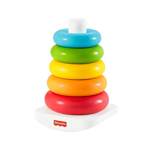 Immagine del prodotto Fisher-Price - Piramide 5 Anelli, gioco con base oscillante al tocco e 5 anelli colorati impilabili, realizzato con materiali vegetali, giocattolo per bambini, 6+ mesi, GRF09
