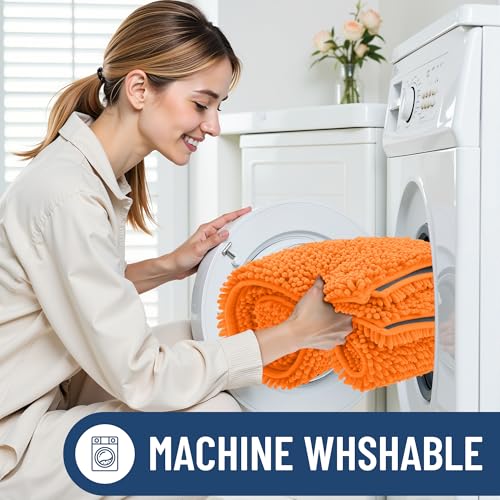 Smiry Luxury Chenille Bathroom Rugs 24x16, Extra Soft and Absorbent Shaggy Bath Mat, Machine Washable, Non-Slip Plush Carpet Runner for Tub, Shower, and Floor, Home Decor Accessories, Orange