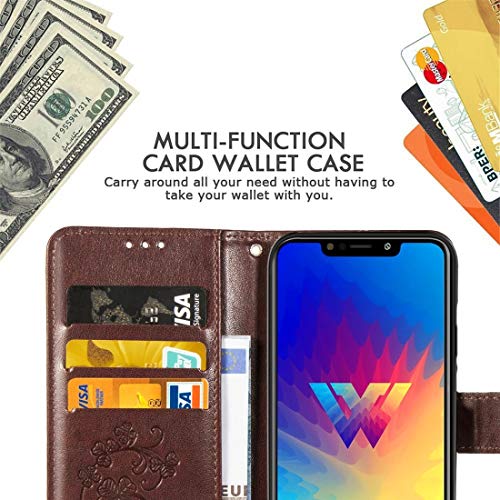 Capa rígida de couro com estampa de trevo prensado e flores JSLY com suporte, carteira e alça de mão