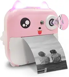 Câmera Infantil Digital Instantânea Impressão Térmica Full HD Rosa