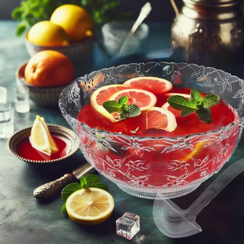 Party Essentials Hard Plastic 12-Quart Embossed Punch Bowl, Clear - Image 6