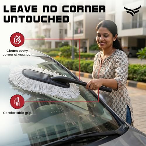 Image of Xtrim Car Duster, Scratch-Free & Lint-Free Car Cleaner Brush with Long Handle, Cotton Car Dust Cleaner with Paraffin Wax Coating for 2X Better Cleaning Performance, Car Cleaning Brush for Exterior