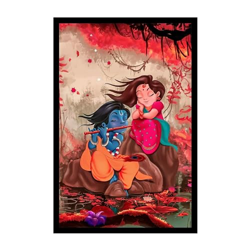 Cadre photo Radha Krishna tableau mural décoration maison multicolore 25x38cm