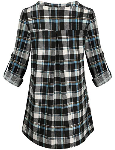 Joymom V-Neck Nursing Tops, Women's Long Sleeve Loose Fit Maternity Tees For Breastfeeding - 1-2 Blue Black Plaid, S #TOP2