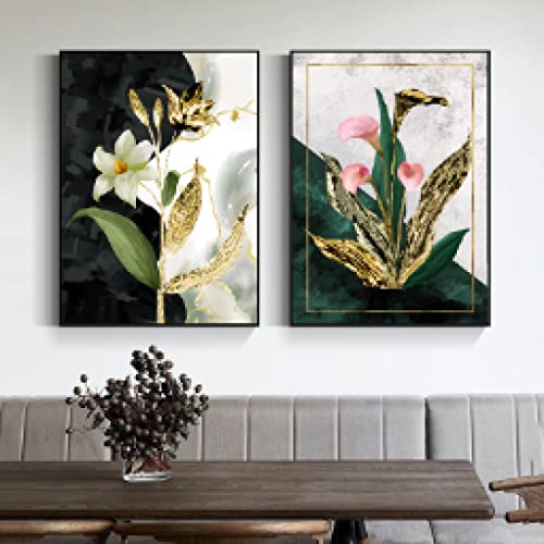 Toile fleurs d'or vintage de 40x60cm pour créer une galerie murale chic