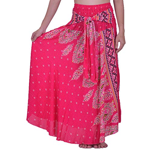 Lofbaz Women's Long Bohemian Maxi Skirt Hippie Gypsy Boho Dress - Floral 5 Pink OS4