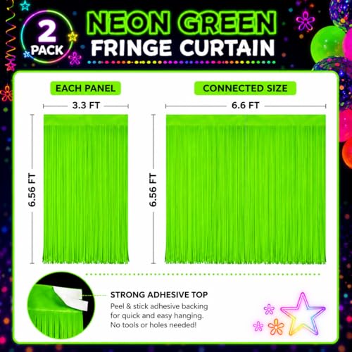 Image of 2 Pack Glow in The Dark Curtains Party Supplies 6.6 x 3.3 Ft Glow Tinsel Foil Fringe Curtains Photo Booth Prop Backdrop Streamer for Birthday Holiday Neon Party Decorations