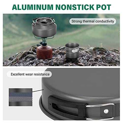 Rlrueyal 10Pcs Camping Cookware Backpacking Gear,Non-Stick Camping Pots And Pans Set With 2 Cups,Pot Lifter,Kettle For Hiking,Backpacking And Outdoor Picnic #TOP3