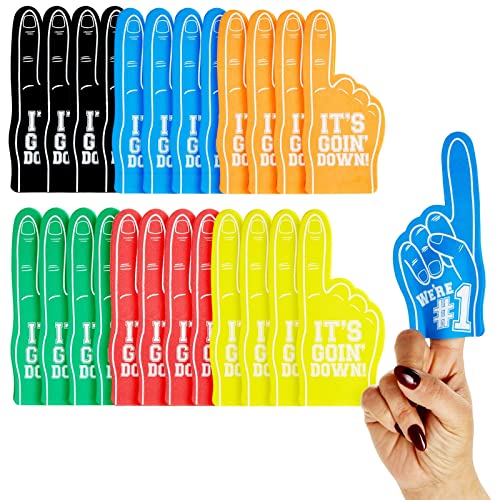 Okuna Outpost 24 Pack It's Going Down & We're #1 Mini Foam Fingers for Sports, Birthday, Game Day, and Football - 6 Colors, 5.5 in Small Foam Finger Pack for Party Going