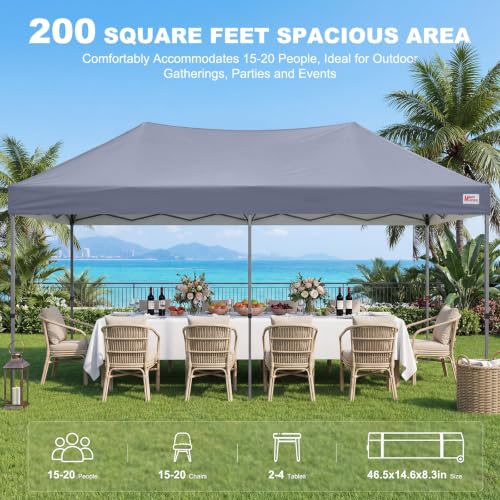 Image of MASTERCANOPY 10x20 Durable Pop Up Canopy Tent with Roller Bag, Grey